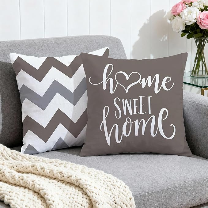Hexagram Geometric Grey Pillow Covers 18x18 Set of 4, Decorative Outdoor Boho Modern Throw Pillow Covers, Home Sweet Home Farmhouse Cushion Case for Couch Sofa Bedroom Indoor Decor(No Insert)