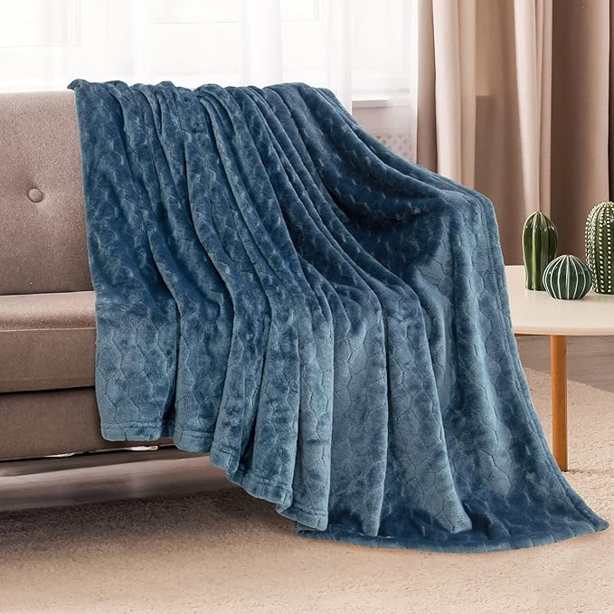 TOONOW Fleece Blanket Super Soft Plush Throw Blanket 50" x 60" Cozy Fuzzy Bed Blankets Geometric Pattern Comfy Microfiber Flannel Blankets for Couch, Bed, Sofa, Navy Blue