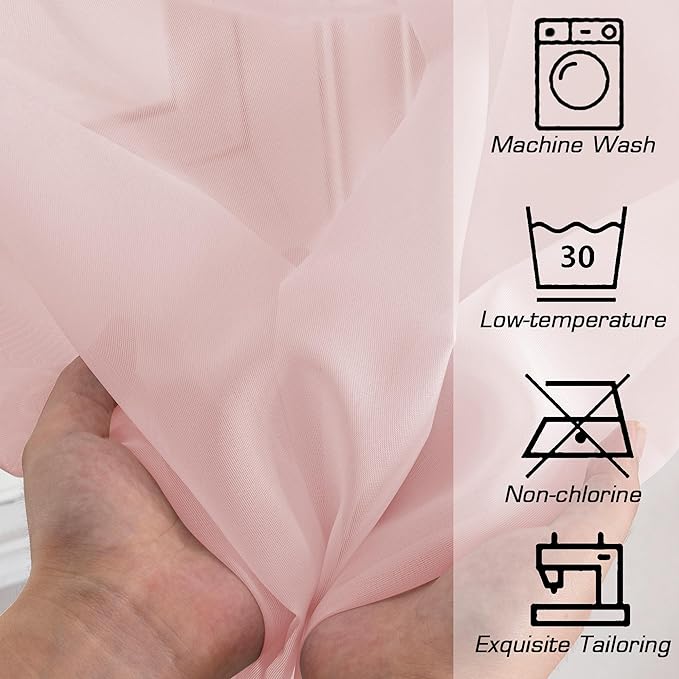 Simplebrand Blush Sheer Curtains 90 Inches Long 2 Panels, Light Filtering Rod Pocket Solid Color Window Sheer Curtain Panels, Elegant Curtains & Drapes for Living Room, Bedroom, 42" W x 90" L