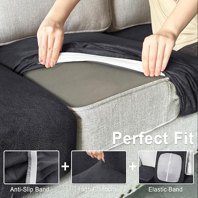 Leather Look Couch Cushion Covers Sofa Seat Slipcovers Sets Couches Furniture Protector for Sectional Armchair Loveseat Pets Kids Stretch Spandex Fabric (1 Cushion Loveseat, Dark Grey)