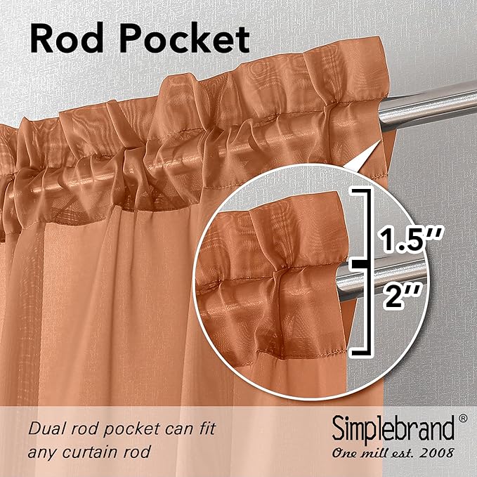 Simplebrand Orange Sheer Curtains 96 Inches Long, Light Filtering Rod Pocket Solid Color Window Sheer Curtain Panels, Elegant Curtains & Drapes for Living Room, Bedroom 2 Panels, 42" W x 96" L