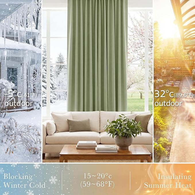 PONY DANCE Short Blackout Curtains - Window Curtain Treatments Light Blocking Drapes Back Tab/Rod Pocket Short Drapes Panels for Bedroom & Kitchen, 42 W x 45 L, Meadow Green, 1 Pair