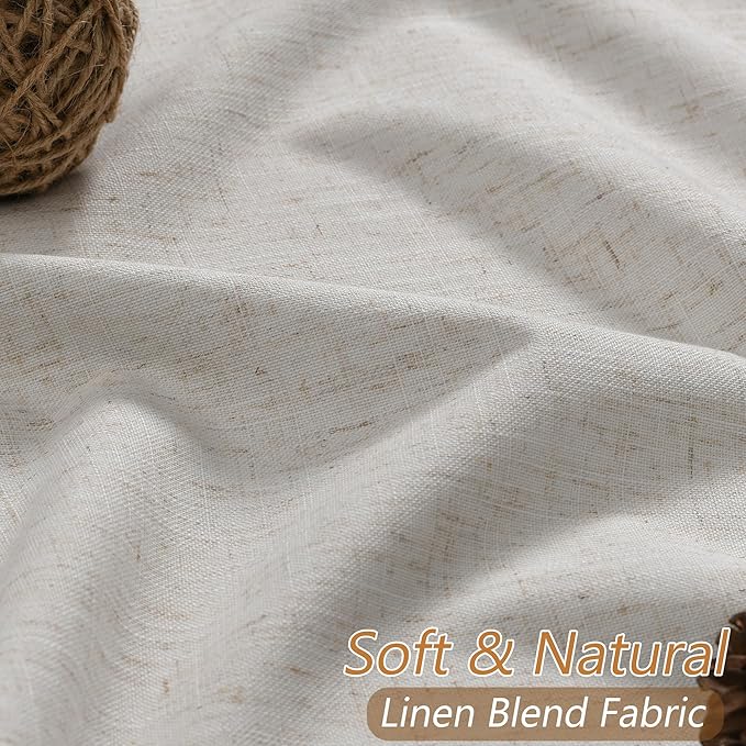 Guken Light Beige Linen 100% Blackout Curtains 96 Inches Long Floor to Ceiling Drapes for Bedroom, Rustic Farmhouse Room Darkening Winter Thermal Insulated Black Out Sliding Door Curtain, 52x96