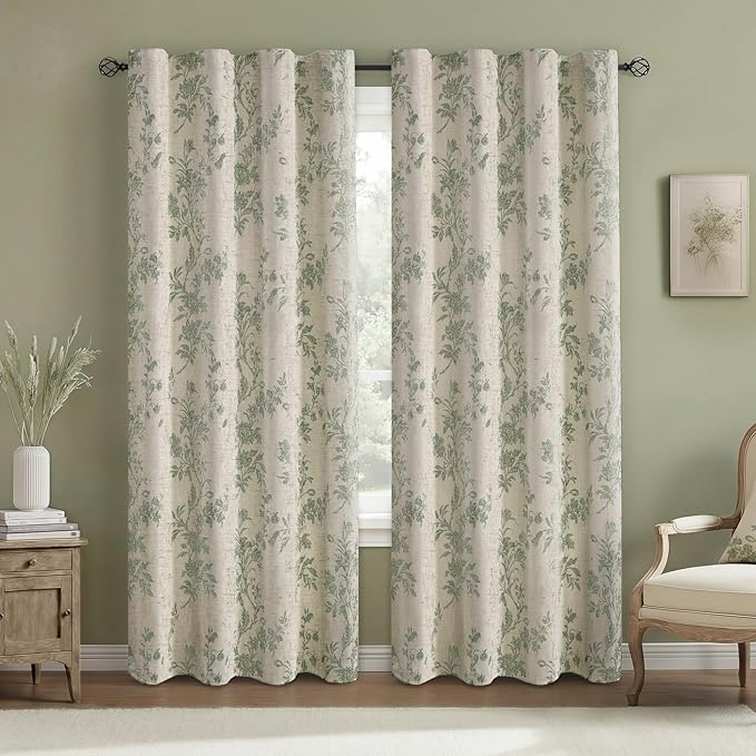 Floral Blackout Curtains Sage Green Printed Curtains Floral Blackout Curtains Farmhouse Boho Cottagecore Spring Curtains for Bedroom Modern Living Room