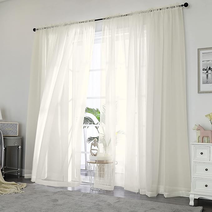 OWENIE Sheer Curtains 84 Inches Long 2 Panels Set, Ivory Sheer Curtain for Living Room Bedroom, Modern Voile Filmy Rod Pocket Curtains & Drapes, 2 Pcs, Each 59 W x 84L Inch, Ivory