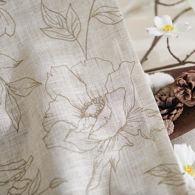 jinchan Linen Floral Curtains for Living Room 84 Inch Length Taupe Flower Curtain Rod Pocket Back Tab Farmhouse Curtains with Printed Floral Bedroom Window Curtain Set, 2 Panels Taupe
