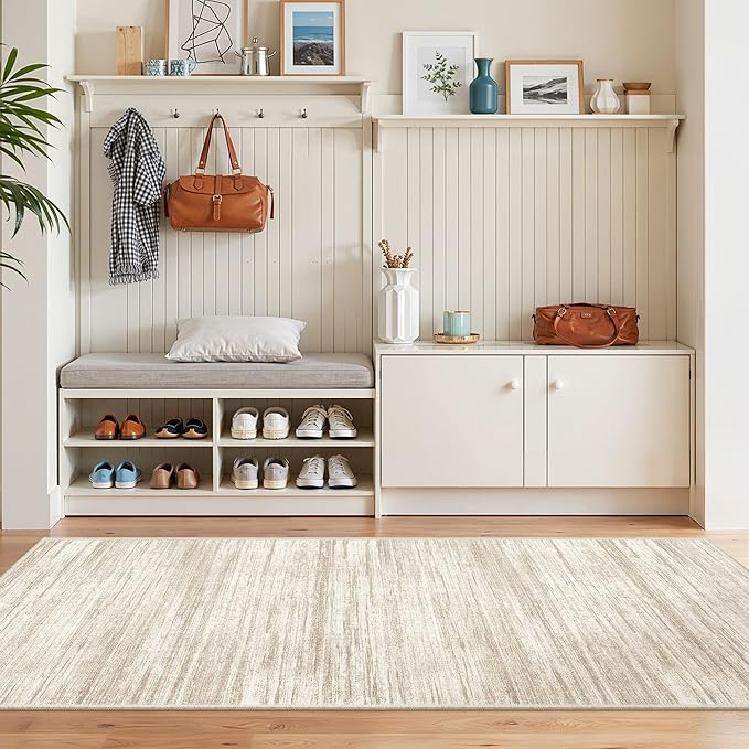 2x6 Runner Rug Non Slip for Entryway, Washable Runners for Kitchen, Soft Thin Hallway Rug for Bedroom, Laundry, Small Stain Resistant Indoor Door Mat(2'x6', Brown/Beige)