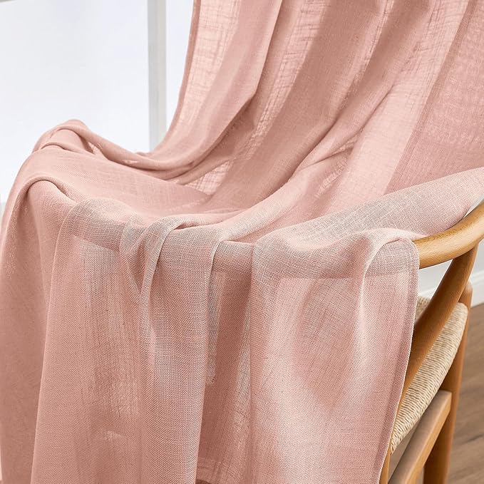 MIULEE Blush Pink Linen Curtains 90 Inch Long 2 Panels for Girls Bedroom Nursery, Soft Thick Linen Textured Window Drapes Semi Sheer Light Filtering Back Tab for Kids Living Room Light Pink Decor