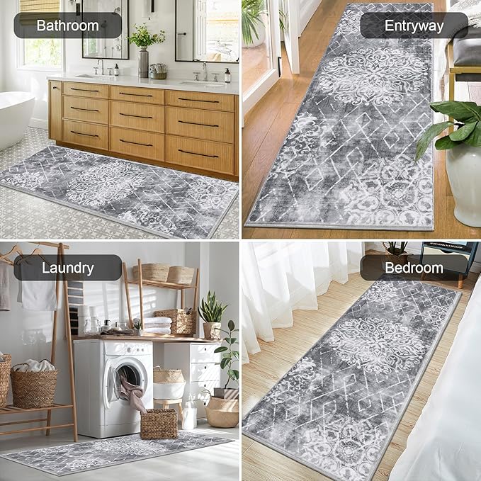 HEBE Hallway Runner Rug 2'x6' Washable Vintage Distressed Area Rugs Non Slip Laundry Rug Runner Boho Floor Carpet Runners for Hallways Entryway Laundry Room Kitchen Bathroom