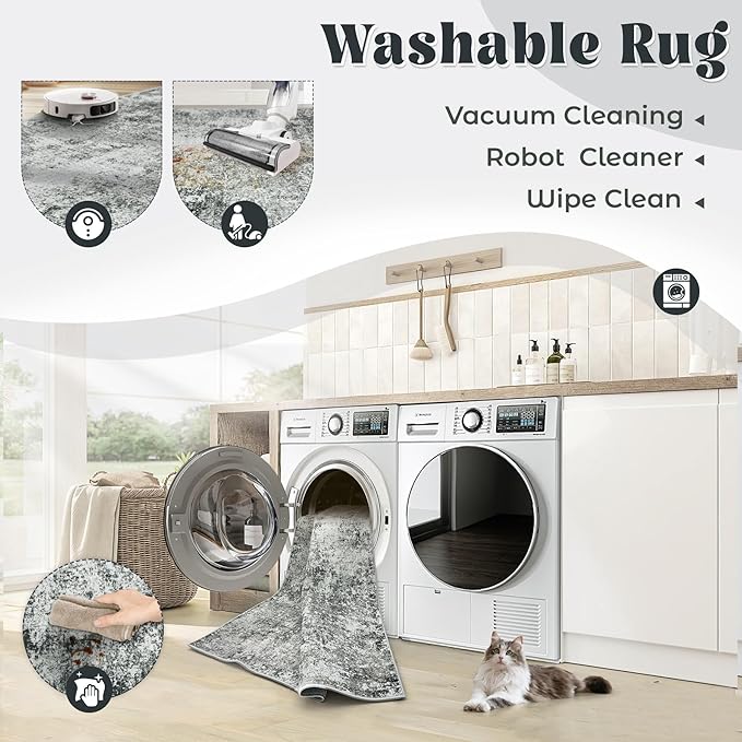 5x7 Area Rugs for Living Room, Washable Modern Abstract Large Area Rug Neutral Soft Non Slip Kids Rug Stain Resistant Indoor Carpet for Bedroom Nursery Dining Room Playroom(Grey, 5'x7')