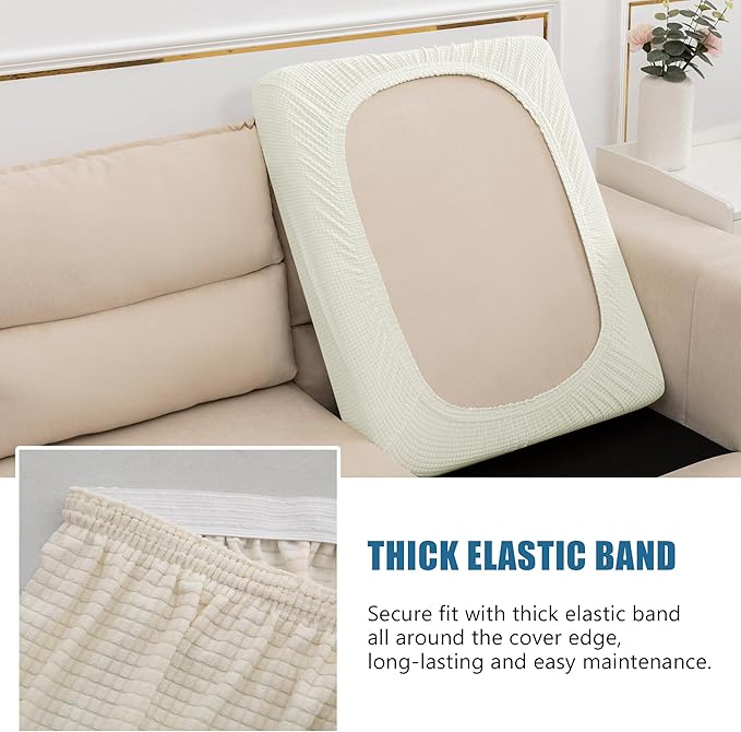 Water Repellent Couch Cushion Covers, Stretch Sofa Seat Slipcover Sets for Camper, Furniture Protector for Pets (Small, Cream)