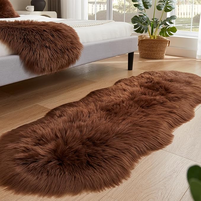 EasyJoy Ultra Soft Fluffy Shaggy Area Rug Faux Fur Rug Chair Cover Seat Pad Fuzzy Area Rug for Bedroom Floor Sofa Living Room (2 x 6 ft Sheepskin, Coffee)