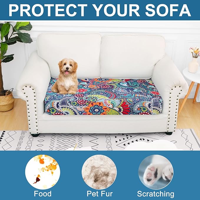 Smiry Printed Couch Cushion Covers, Stretch Soft Couch Covers for Sofa, Washable Non-Slip Sofa Slipcover Furniture Protector for Indoor and Outdoor (Medium, Blue Green)