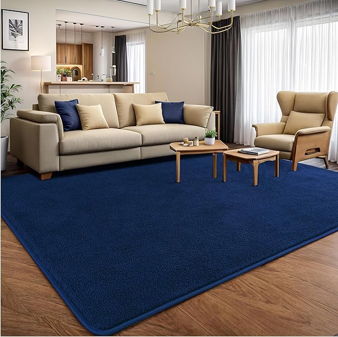 AROGAN Modern Shag Area Rug for Living Room, 5x7 Feet Washable Rugs for Bedroom, Indoor Floor Carpet, Plush Memory Foam Bedside Rugs for Kids Girls Teens Low Pile, Navy Blue