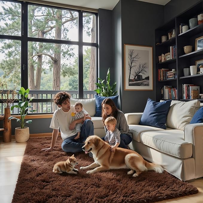 Rugs for Living Room 5x8, Alfombras para Salas Shag Large Plush Soft Area Rug, Shaggy Carpets for Bedroom, Kids Boys Girls Home Decor Aesthetic(Coffee, 5 x 8)