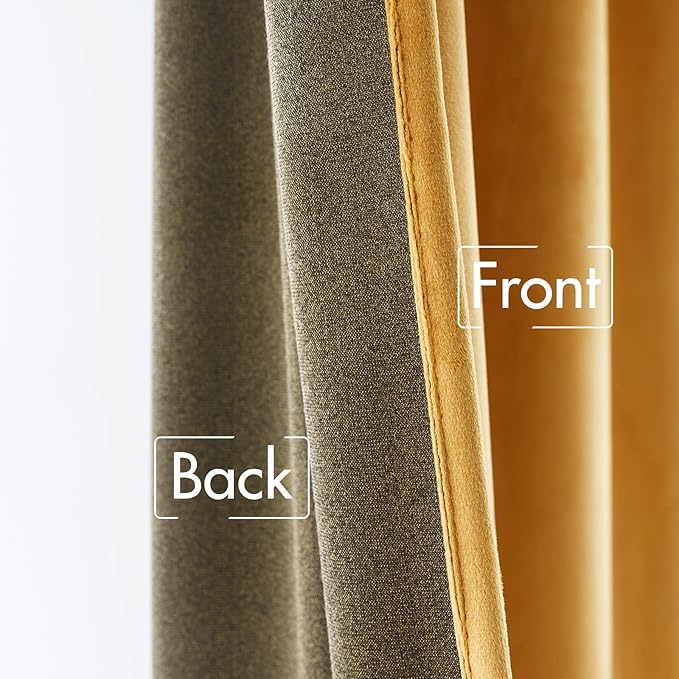 MIULEE Velvet Curtains 63 inch Length 2 Panels - Luxury Blackout Curtains for Bedroom Living Room Thermal Insulated Fall Decor Super Soft Window Drapes Rod Pocket & Back Tab, Mustard Yellow
