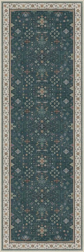 Hazo Haus Dark Green 2x6 Kitchen Rug - Modern Vintage Boho Eclectic Floral with Brown Accent, Washable Low Pile Non-Slip Runner Rugs for Bathroom, Door Mat Indoor Entrance, Hallway, Bedroom, Laundry