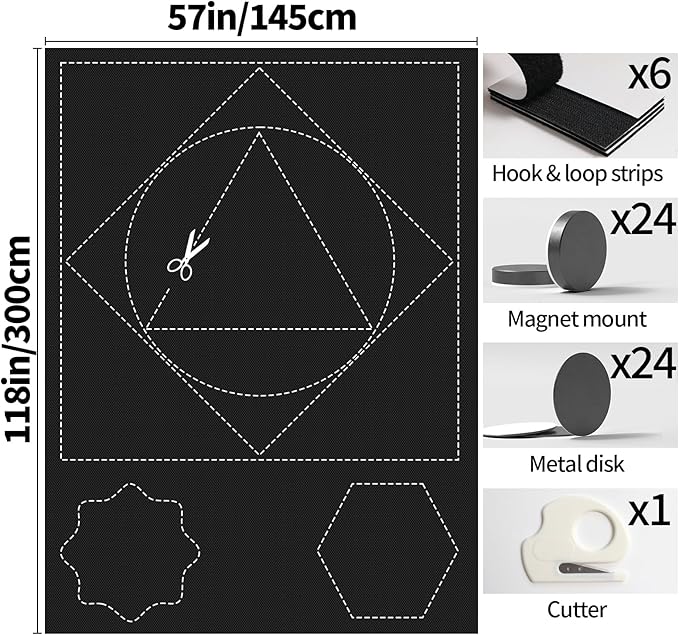 BKSAI 100% Blackout Window Cover, Portable Magnetic Black Out Curtains for Window, Black Out Shades No Drill Cuttable Blackout Blinds for Bedroom, RV, Nursery, Media Room, 118x57 inch