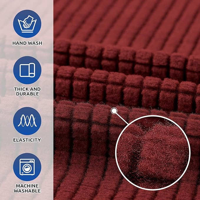 KEKUOU Stretch Single Sofa Slipcover 1 Piece Couch Sofa Cover (31"-55") Furniture Protector 1 Seater Sofa with Elastic Bottom for Kids,Pet.Jacquard Small Checked Pattern Fabric(Small,Dark Red)