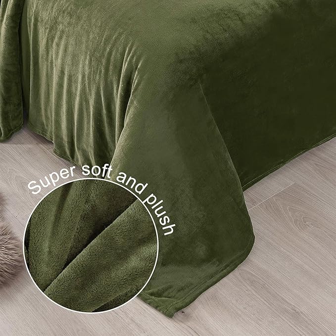 Exclusivo Mezcla Fleece Throw XL Blanket for Couch, Sofa, Super Soft and Warm Olive Green Blankets, All Season, Cozy, Plush, Lightweight, 50x70 Inches