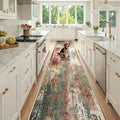 Washable Area Rugs 2'6'' x14 Non-Slip Modern Abstract Soft for Living Room Entryway Bedroom Nursery, Print Pattern, Brown Rust Red Green Blue Multi