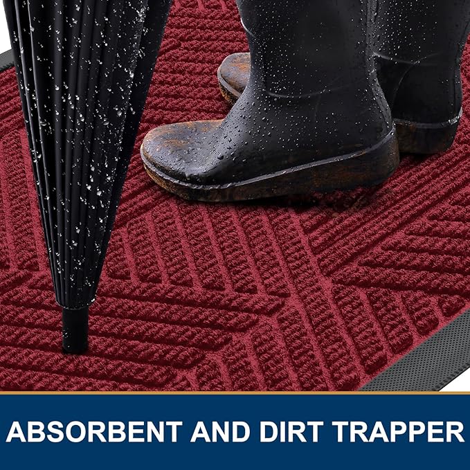 Smiry Front Door Mat Outside Entrance, Heavy Duty Sturdy Natural Rubber Doormat, Trap Dirt and Moisture, Easy Clean Low Profile Welcome Floor Mats for Indoor Outdoor Entry, 47x23 Inch, Wine Red