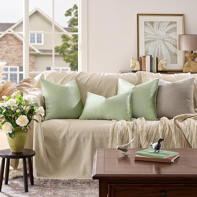 GIGIZAZA 18x18 Pillow Covers Set of 2 Velvet Throw Pillows Decorative Sage Green Covers for Couch Sofa Bedroom Pillowscase