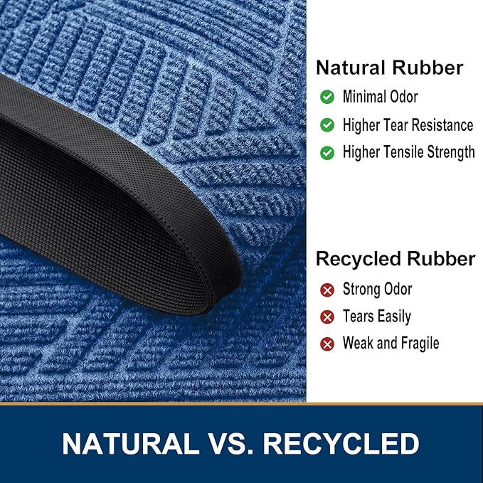 Smiry Half Circle Front Door Mat Outside Entrance, Heavy Duty Sturdy Natural Rubber Doormat, Trap Dirt and Moisture, Low Profile Mats for Indoor Outdoor Entry, Irregular Triangle (29.5x17, Blue)