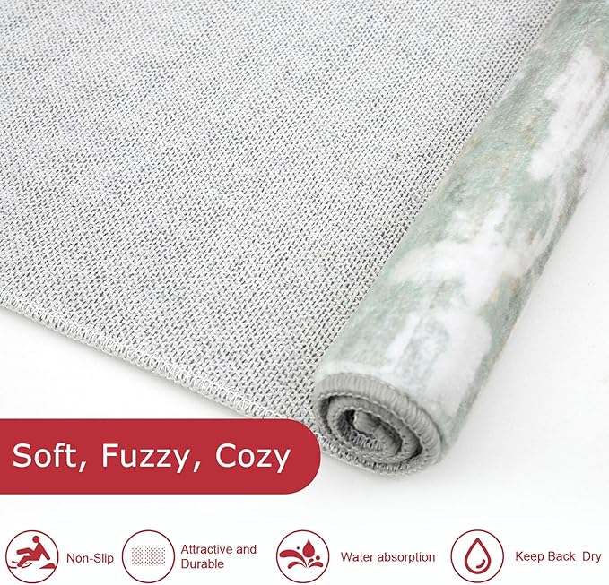KOZYFLY Modern Abstract 3x5 Area Rug Washable Bedroom Rug Light Green Yellow, Throw Entry Mat Non-Slip Stain Resistant Carpet Dining Room Rug with Soft Low Pile for Living Room Kitchen Bath Office