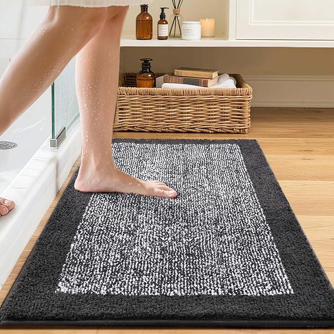 Bathroom Rugs 30x20 Non Slip Washable, Dark Grey Bath Mat for Bathroom Floor Tub, Soft Absorbent Quick Dry Mats for Shower, Bathtub,Home Decor