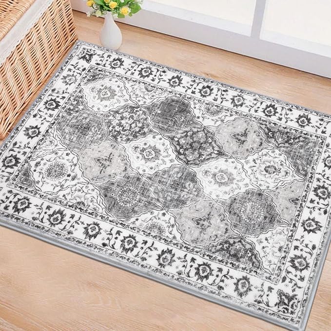 HEBE Washable Area Rug - 2'x3' Non Slip Soft Distressed Medallion Bedroom Boho Living Room Accent Throw Vintage Entry Floor Carpet for Dining Room Bathroom Entryway