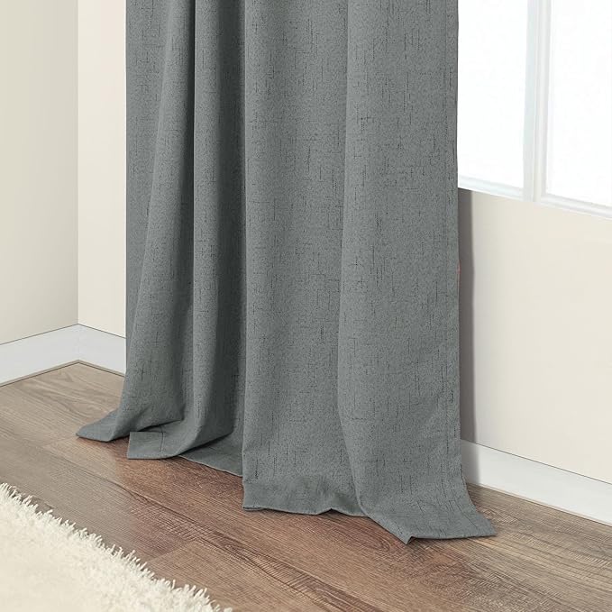 Dark Grey Thermal Curtains 54 Inch Length for Bedroom Thick Linen Textured Dining Room Darkening Blackout Insulated Insulating Sound Proof Window Curtains for Kitchen Back Door Bathroom Charcoal Gray