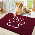 Smiry Dog Door Mat for Muddy Paws, Absorbent Dirt Trapper Non Slip Quick Dry Washable Chenille Mat for Mud Dogs, Entry Rug for Indoor and Outdoor (36x24 Inches, Burgundy and White)