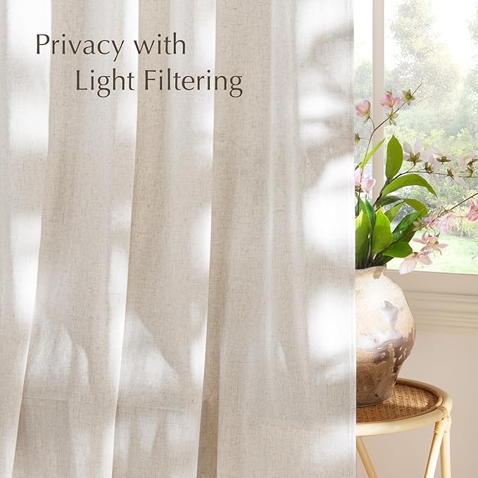 NICETOWN Linen Curtains 84 inches Long, Grommet Thick Flax Linen Privacy Assured with Light Filtering Window Treatments for Bedroom/Living Room, Vannila, W55 x L84, 2 Panels