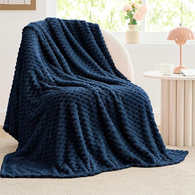 BEDELITE Fleece Blanket - 3D Jacquard Decorative Navy Throw Blankets for Couch & Bed, Soft and Cozy Warm Plush Fluffy Blanket All Seasons Suitable, 50x70Inches