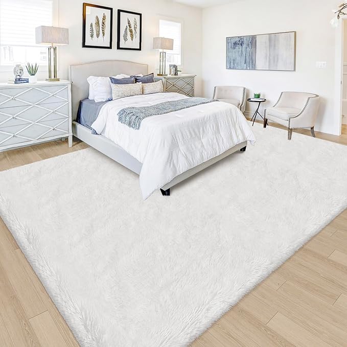 White Rug for Living Room 6x9ft Fluffy Area Rug Mat Bedside Throw Rug for Bedroom Kids Room Boys Teens Nursery Baby Dorm Office Home Decor Aesthetic Carpets