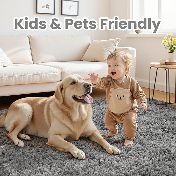 5x8 Area Rugs for Living Room: Soft Fluffy Shag Light Grey Rugs for Bedroom, Non Slip Large Fuzzy Plush Rug Indoor Floor Carpet for Nursery Kids Boys Girls Room, Dorms, Playroom, Modern Home Decor