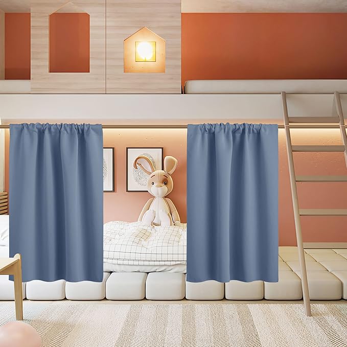 RYB HOME Basement Bathroom Kitchen Cafe Blackout Privacy Curtains, Short Insulating Light UV Heat Blocking Privacy Curtain Tiers for Laundry Room, Width 34 by Length 30, Stone Blue, 2 Panels