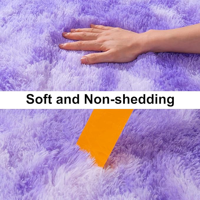 Soft Runner Rugs for Bedroom Hallways, 2x4 Tie-Dyed Purple Fluffy Shag Throw Area Rug Non Slip for Bedside Dorm, Long Shaggy Furry Carpet for Nursery Living Room