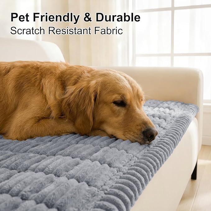 Smiry Couch Cover for Dogs Washable, Non Slip Fuzzy Pet Couch Covers for 3 Cushion Sofa Pet Friendly, Thick Soft Sofa Slipcovers Cushion Protector (Grey, 27.6" x 82.7")