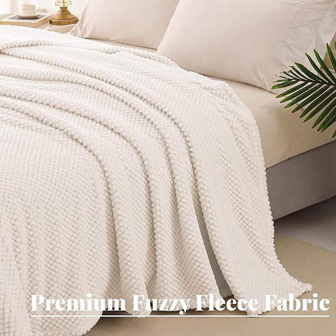 Whale Flotilla Extra Large Fuzzy Fleece Throw Blanket for Couch, 50x70 Inch Fluffy Warm Soft Jacquard Blankets for All Season, Lightweight and Cozy, Ivory