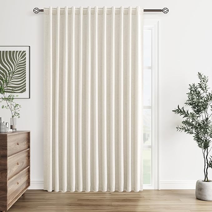 Guken Cream 100% Blackout Linen Curtains 100 Inch Wide by 84 Inch for Living Room Bedroom Back Tab Thermal Insulated Black Out 1 Drapes Room Darkening Window Curtains,1 Panel