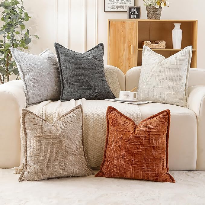 HPUK Fall Chenille Soft Throw Pillow Covers 18x18 Set of 2, Accent Cushion Covers for Living Room, Bedroom, Decorative Solid Color Pillow Covers for Couch, Sofa, Chair, Dark Grey
