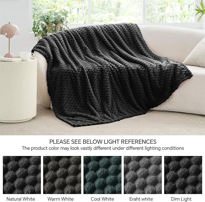 BEDELITE Fleece Blanket - 3D Jacquard Decorative Black Queen Size Blankets for Bed, Soft and Cozy Warm Plush Fluffy Blanket All Seasons Suitable, 90x90Inches