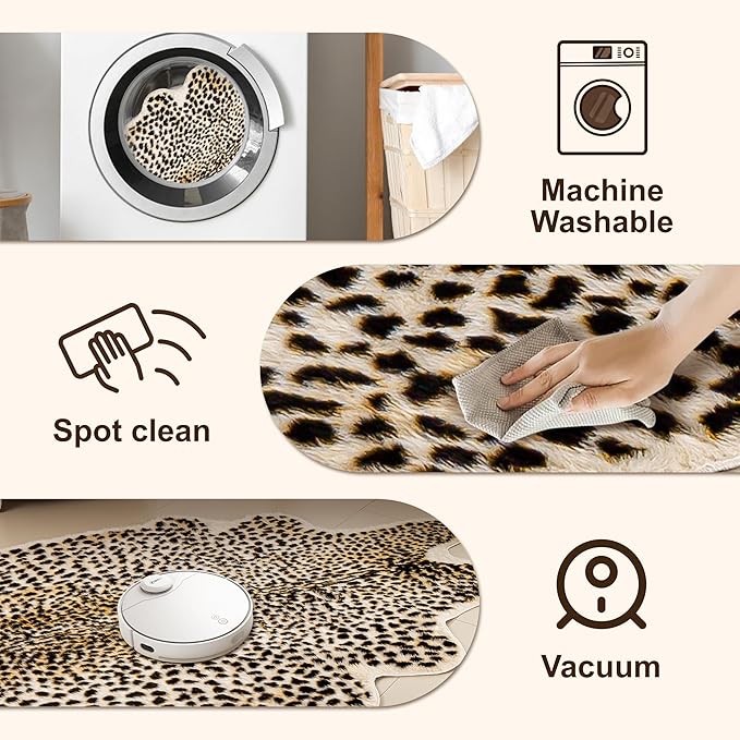 Cheetah Print Rug, Leopard Rug 4.4x5.8 Feet Faux Animal Print Skin Cheetah Area Rug for Bedroom Living Room Animal Fur Hide Rustic Antelope Multicolor