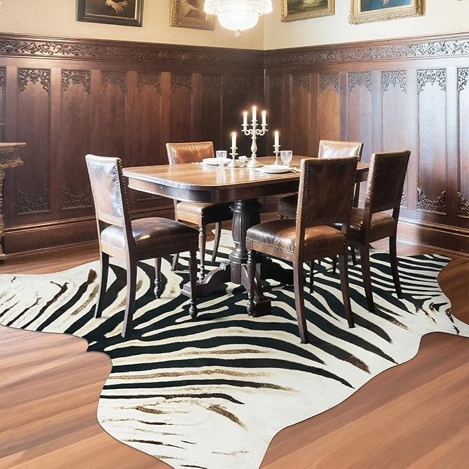AROGAN Western Faux Fur Zebra Rug, 6.2x7 Feet Premium Animal Skin Print Rug, Sturdy Faux Zebra Hide Rugs for Wall Decor, Western Floor Carpet for Bedroom Living Room, Black and White