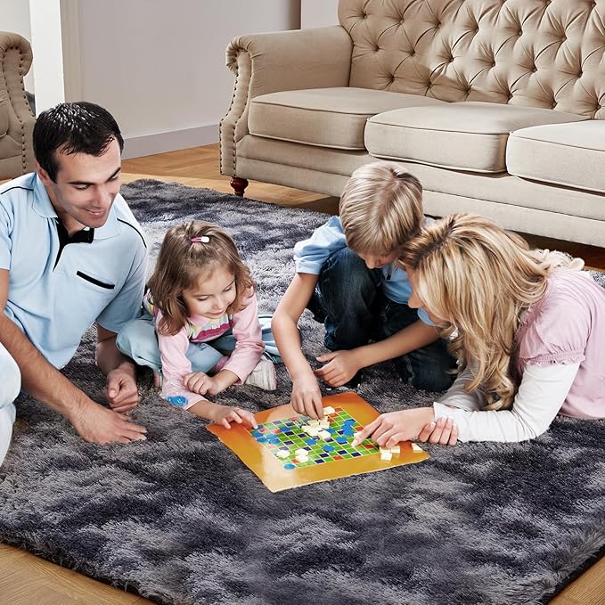 8x10 Feet Area Rugs for Living Room, Shag Fluffy Bedroom Carpet, Soft Rugs for Nursery, Furry Rugs for Girls Boys Kids Room, Extra Large Fuzzy Rug, Tie-Dyed Dark Gray