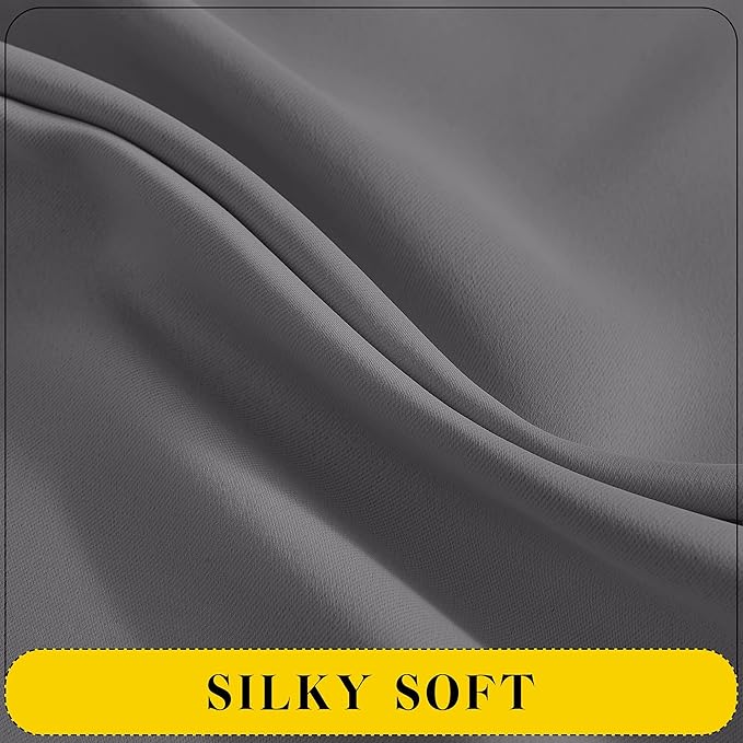 NICETOWN Short Curtains with Attached Valance for Small Window, Thermal Insulated Rod Pocket Room Darkening Curtains for Living Room, 52" Wide x 45" Long, 2 Panels, Grey