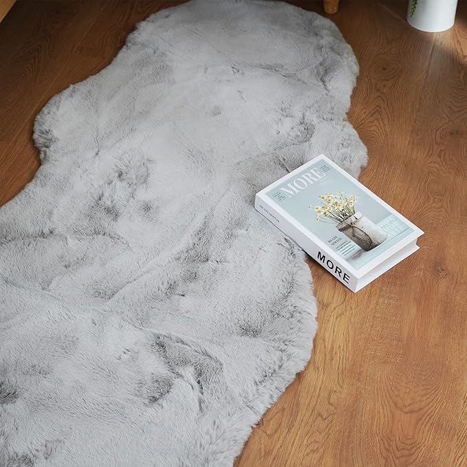 Ghouse Soft Faux Sheepskin Fur Rug Runner Rug 2x6 Grey Fluffy Bedside Plush Shag Nursery Carpet Area Rugs for Living Room Bedroom Playing Room Decor