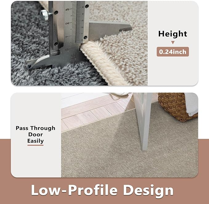 FinRèc 2x6 Washable Runner Rugs for Kitchen Hallway Bedroom, Low Pile Thin Rug Solid Color, Non-Slip Carpet Indoor for Home Decor (Light Tan)